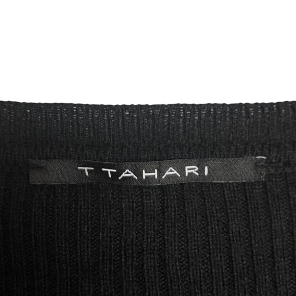 T Tahari Black  Ribbed Long Sleeve Top with Silver Beads - Picture 7 of 8